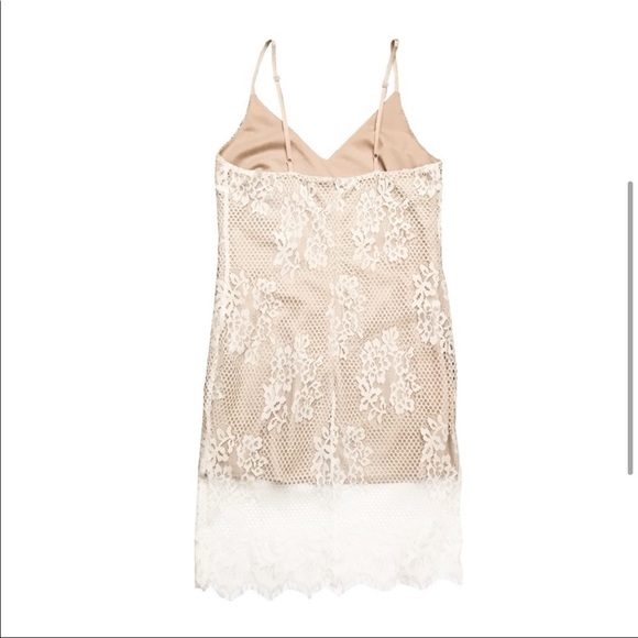 ASTR the Label Nude and Orange Lace Overlay V Neckline Slip Dress - Picture 3 of 14